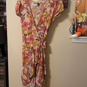 SHEIN short sleeve Pink multi Floral Wrap Dress size L